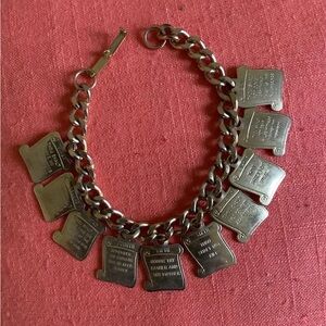 Vintage Gold Tone Ten Commandments Charm Bracelet